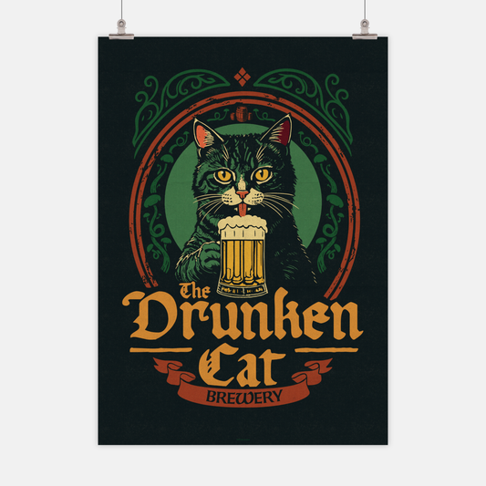 Drunken Cat Poster